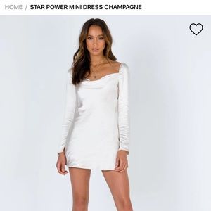 Princess Polly Star Power Mini dress champagne white long sleeve satin